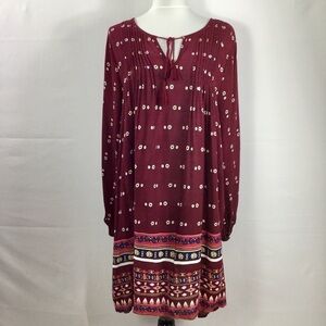 UMGEE Boho Floral Border Print Dress With Long Sleeves Size 1XL